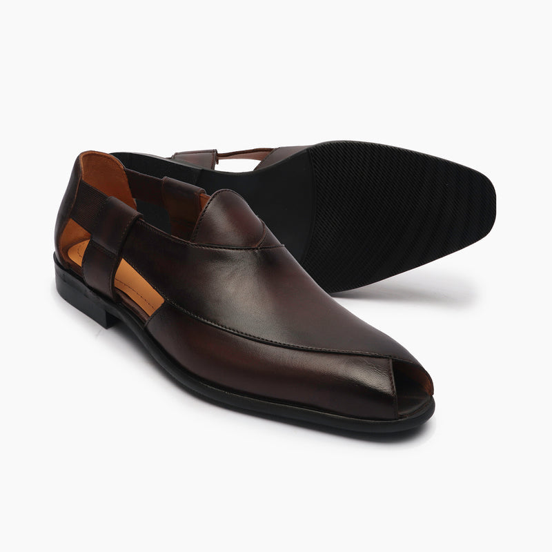 ZAFINO™ - BROWN LEATHER PESHAWARI SANDALS