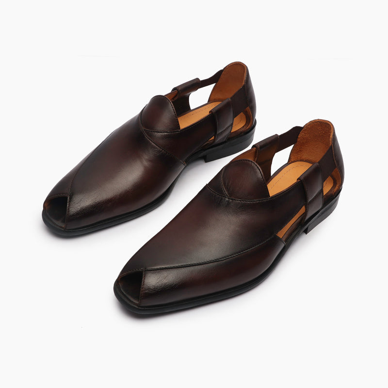 ZAFINO™ - BROWN LEATHER PESHAWARI SANDALS