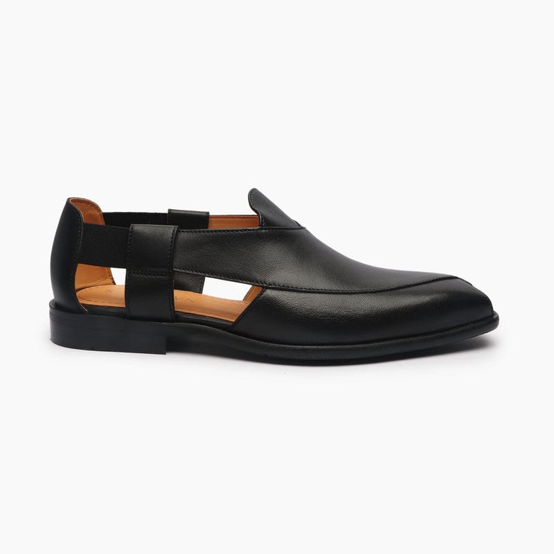 ZAFINO™ - BLACK LEATHER PESHAWARI SANDALS