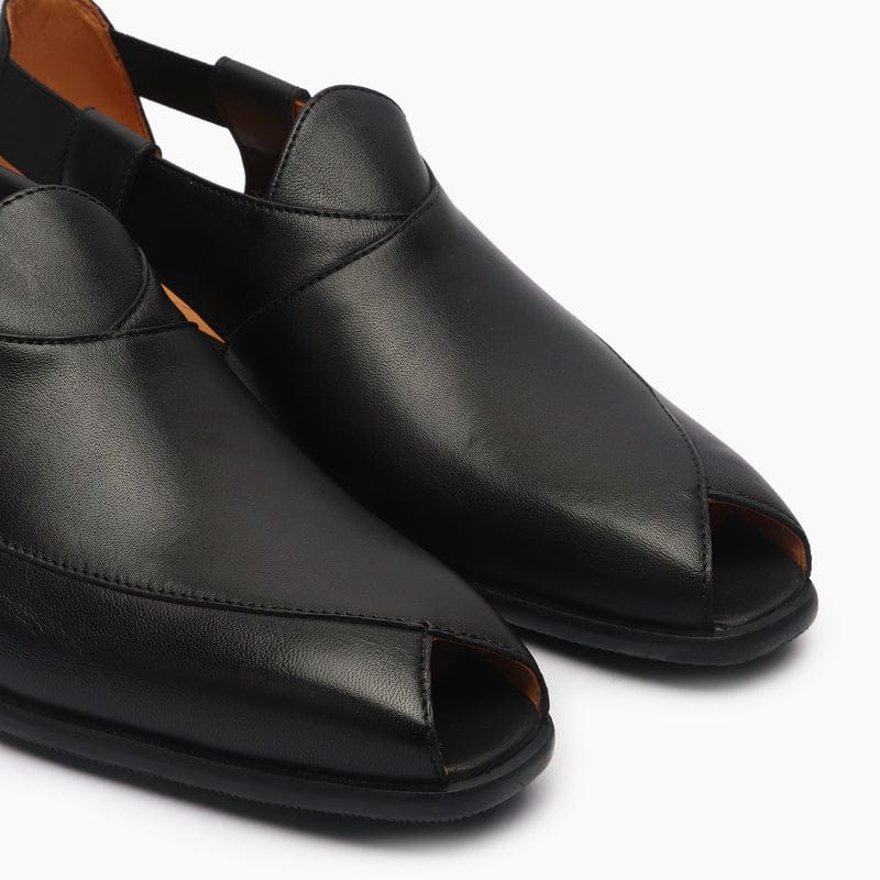 ZAFINO™ - BLACK LEATHER PESHAWARI SANDALS