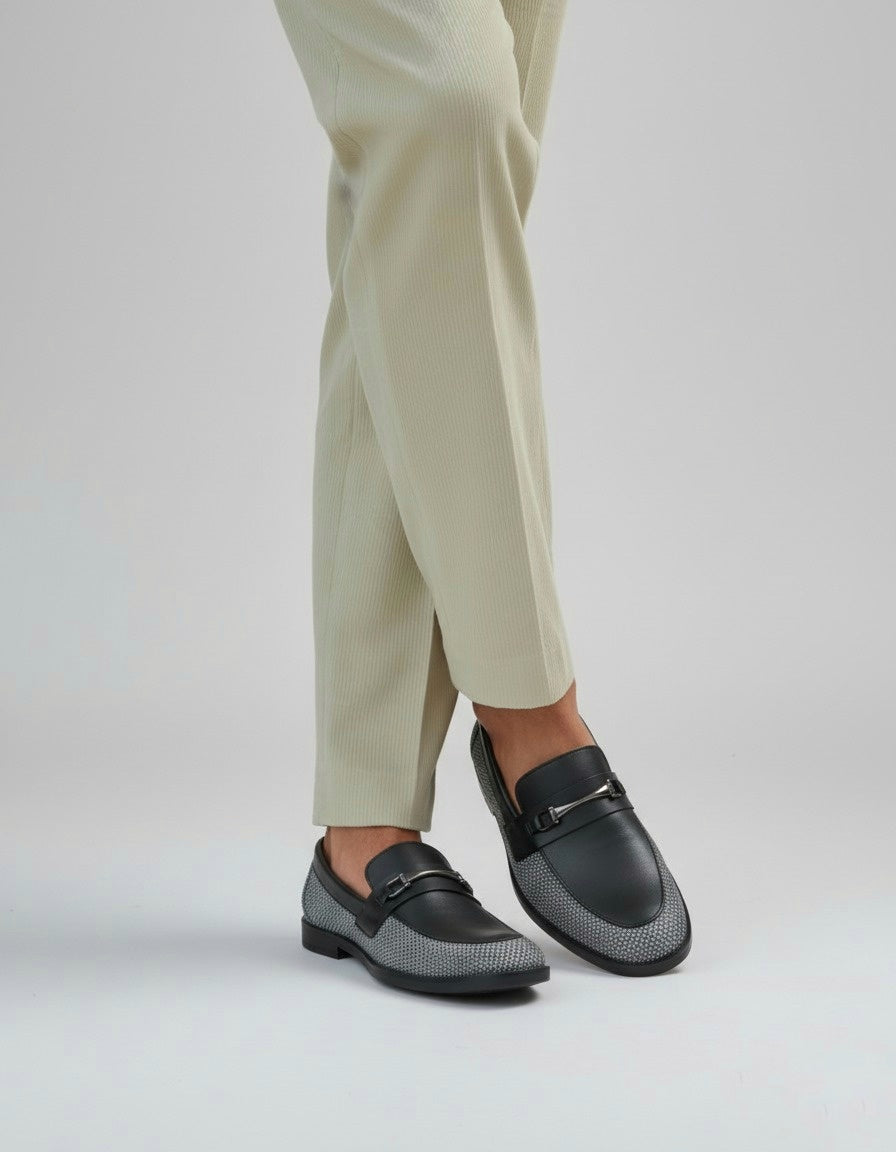 ZAFINO™ SIGNATURE LOAFERS - GREY WOVEN LEATHER