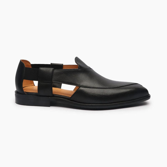 ZAFINO™ - BLACK LEATHER PESHAWARI  SANDALS